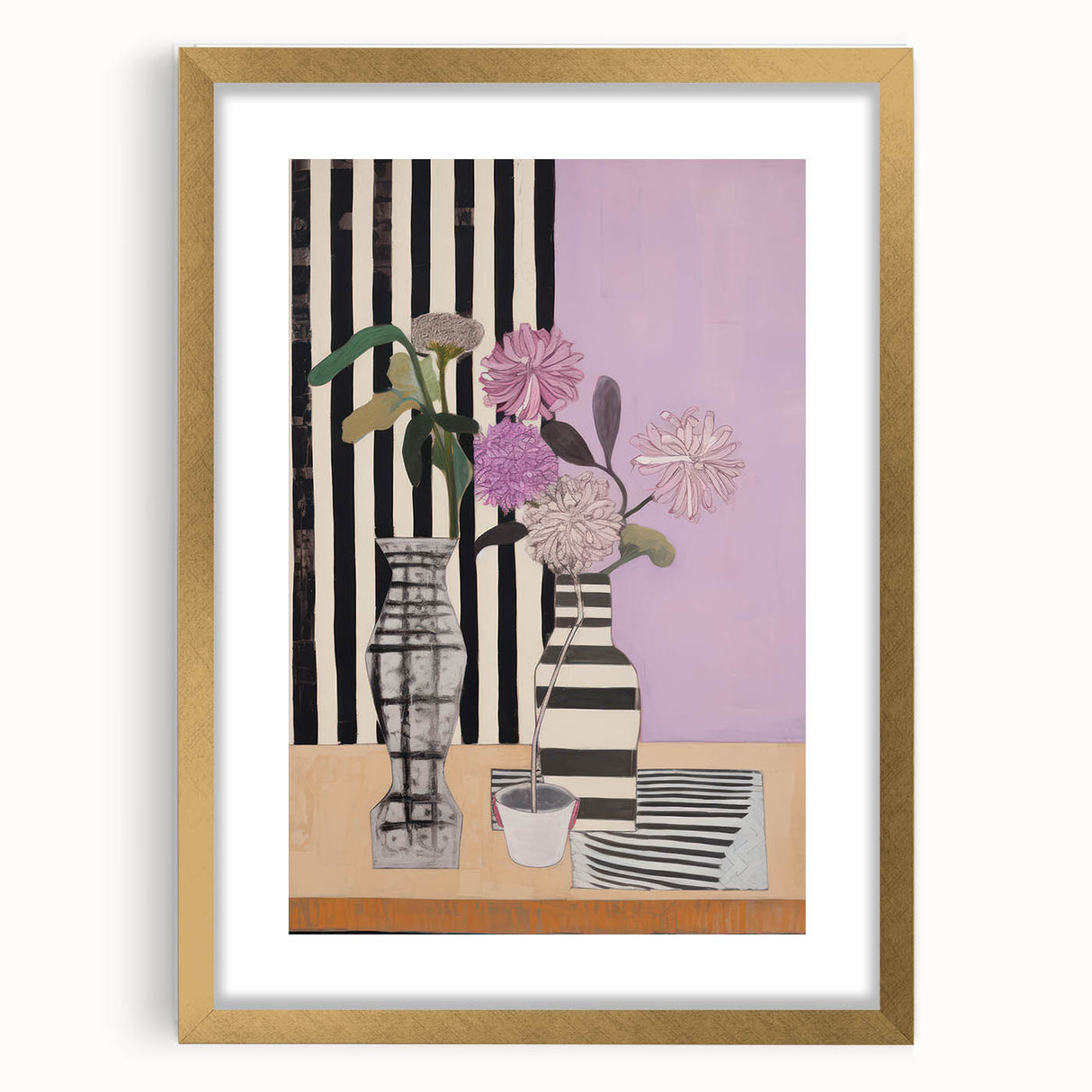Modern Electric Art Canvas - Lilac Floral Arrangement with Bold Stripes