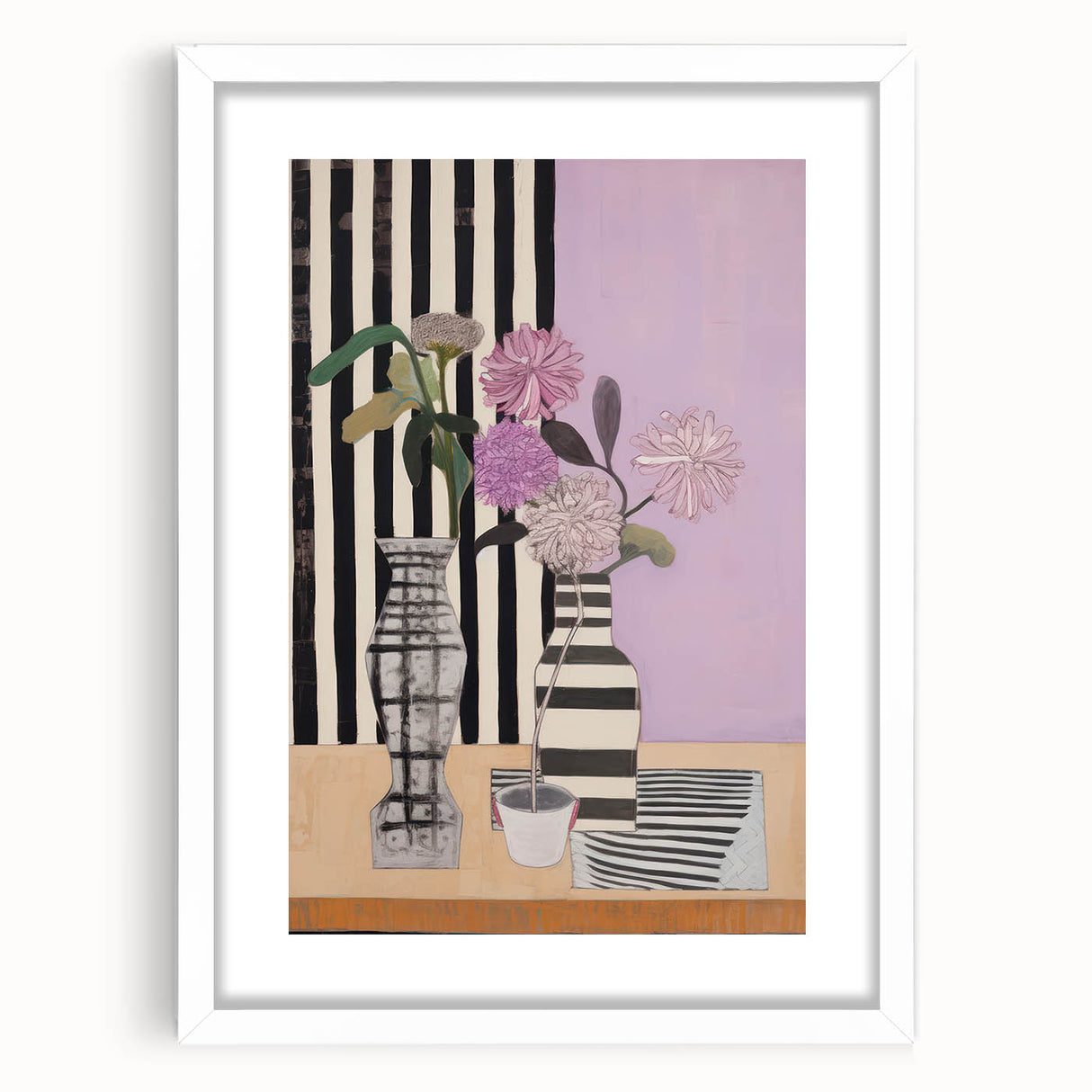 Modern Electric Art Canvas - Lilac Floral Arrangement with Bold Stripes