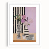 Modern Electric Art Canvas - Lilac Floral Arrangement with Bold Stripes