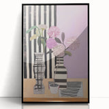 Modern Electric Art Canvas - Lilac Floral Arrangement with Bold Stripes