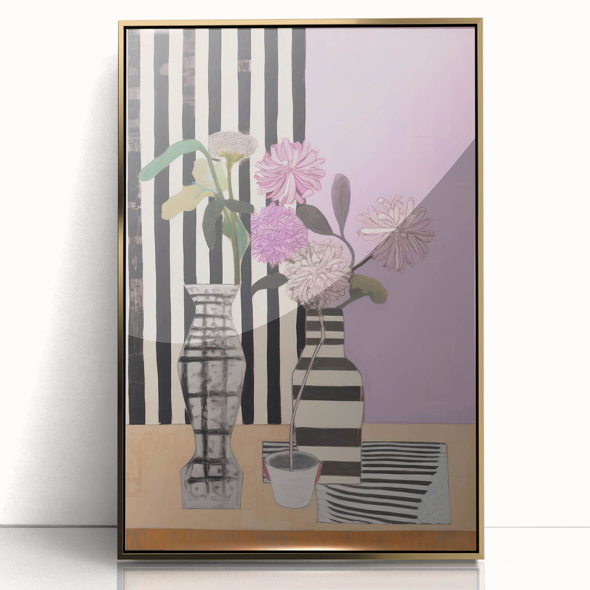 Modern Electric Art Canvas - Lilac Floral Arrangement with Bold Stripes
