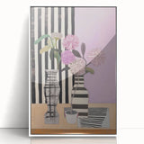 Modern Electric Art Canvas - Lilac Floral Arrangement with Bold Stripes