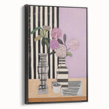 Modern Electric Art Canvas - Lilac Floral Arrangement with Bold Stripes