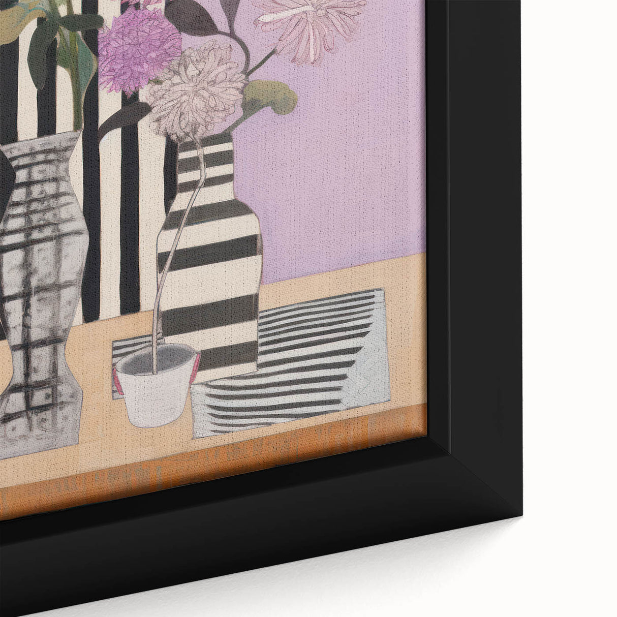 Modern Electric Art Canvas - Lilac Floral Arrangement with Bold Stripes