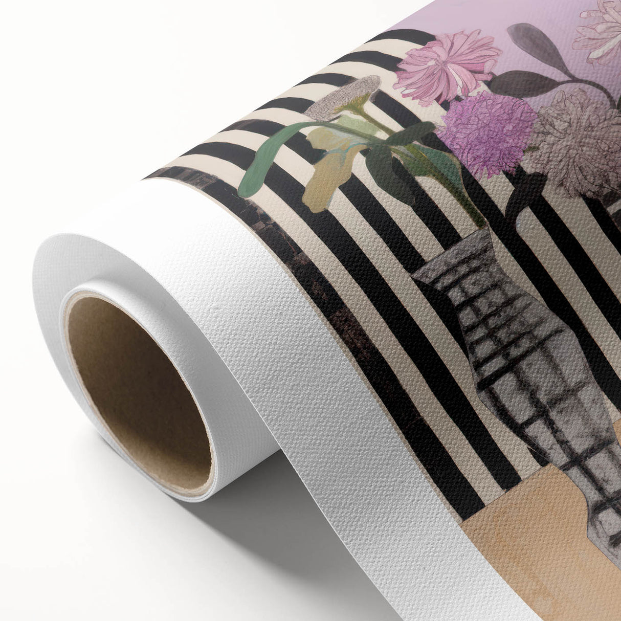Modern Electric Art Canvas - Lilac Floral Arrangement with Bold Stripes
