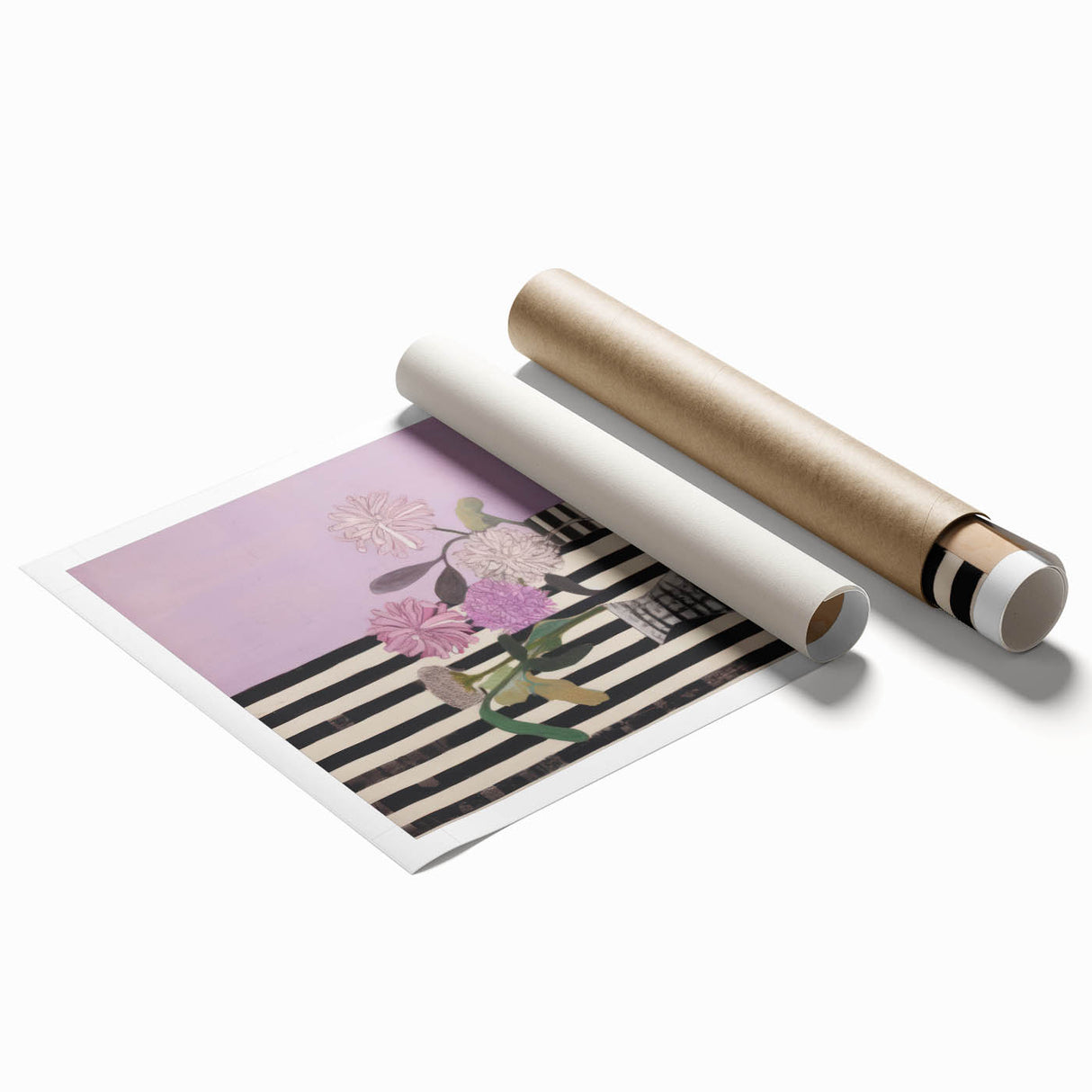 Modern Electric Art Canvas - Lilac Floral Arrangement with Bold Stripes
