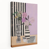 Modern Electric Art Canvas - Lilac Floral Arrangement with Bold Stripes