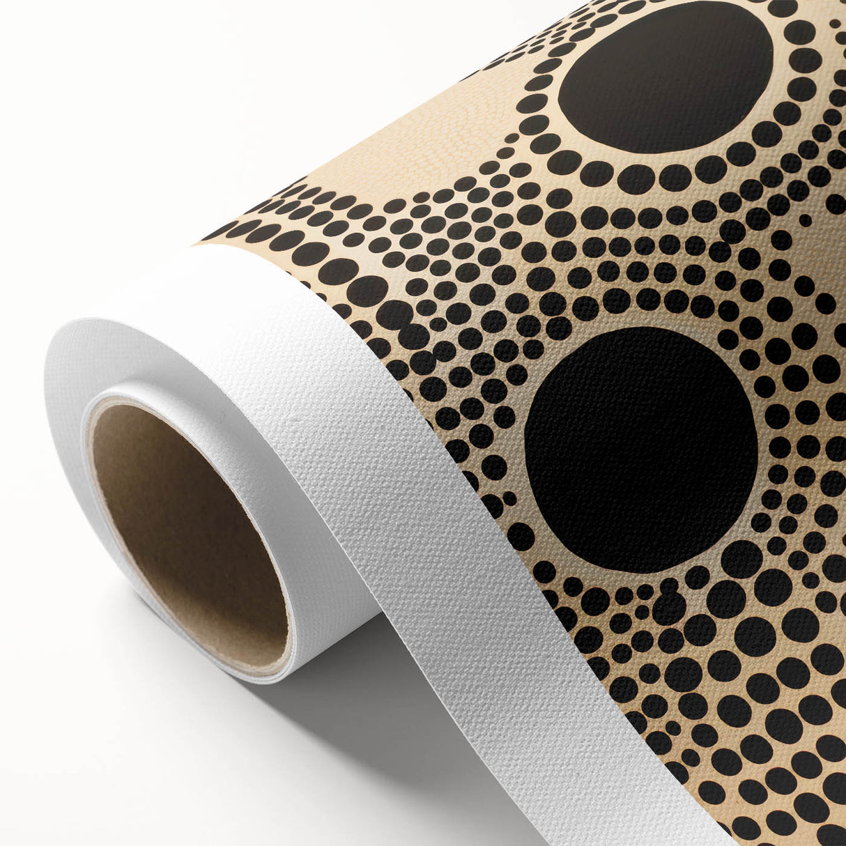 Abstract Electric Art Canvas - Bold Black Circles on Beige Pattern Design