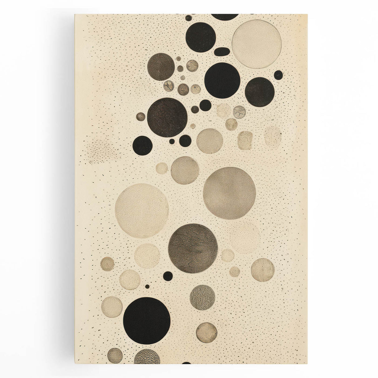 Electric Art Canvas - Minimalist Black and Beige Floating Circle Design