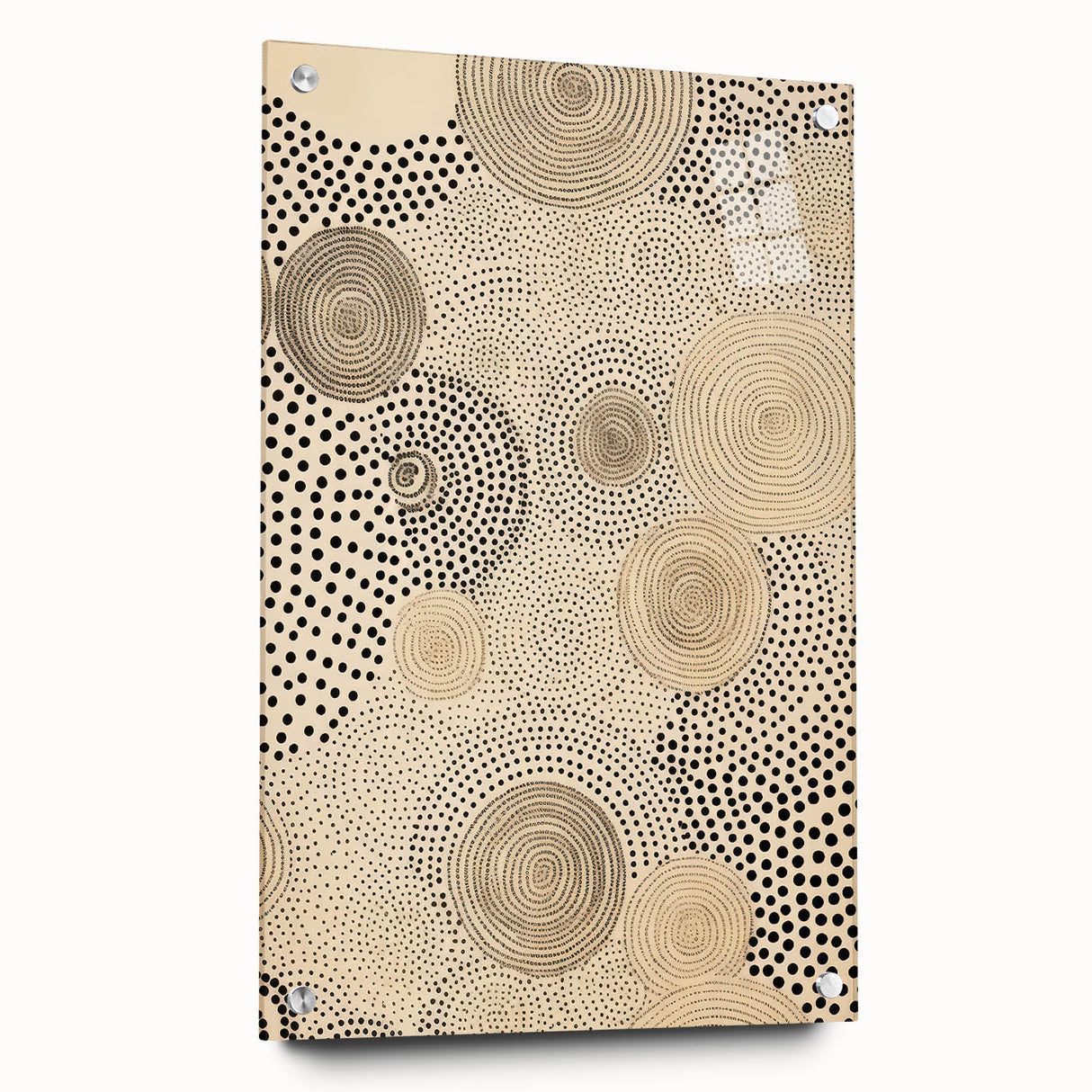 Electric Art Canvas - Abstract Black Spiral Dots on Beige Background