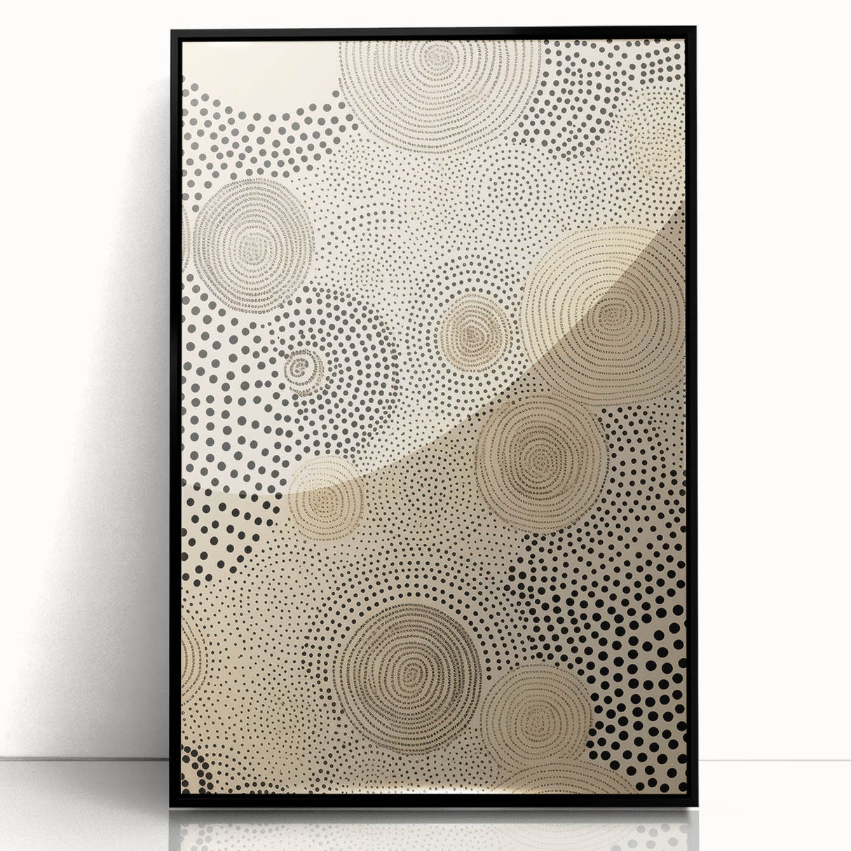Electric Art Canvas - Abstract Black Spiral Dots on Beige Background