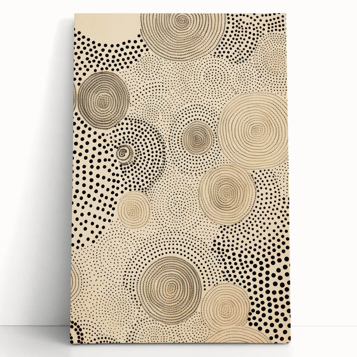 Electric Art Canvas - Abstract Black Spiral Dots on Beige Background