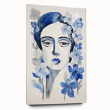 Electric Art Canvas - Blue Floral Portrait with Monochrome Accents