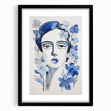 Electric Art Canvas - Blue Floral Portrait with Monochrome Accents