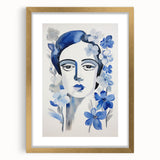 Electric Art Canvas - Blue Floral Portrait with Monochrome Accents