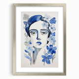 Electric Art Canvas - Blue Floral Portrait with Monochrome Accents