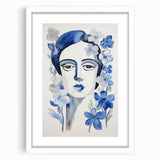 Electric Art Canvas - Blue Floral Portrait with Monochrome Accents