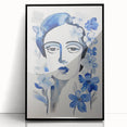 Electric Art Canvas - Blue Floral Portrait with Monochrome Accents