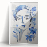 Electric Art Canvas - Blue Floral Portrait with Monochrome Accents