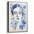 Electric Art Canvas - Blue Floral Portrait with Monochrome Accents
