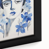 Electric Art Canvas - Blue Floral Portrait with Monochrome Accents