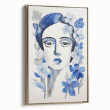 Electric Art Canvas - Blue Floral Portrait with Monochrome Accents