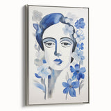 Electric Art Canvas - Blue Floral Portrait with Monochrome Accents