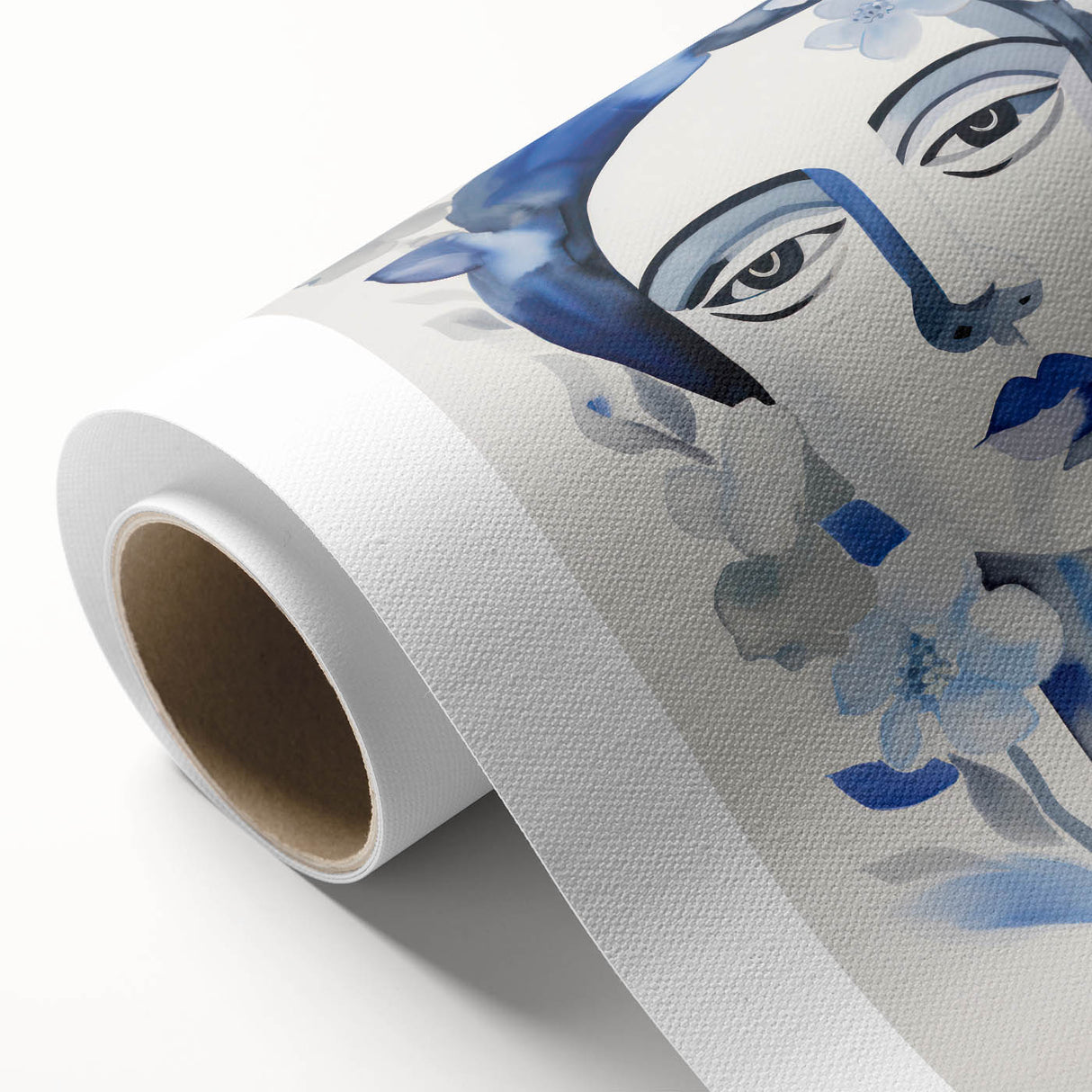 Electric Art Canvas - Blue Floral Portrait with Monochrome Accents