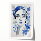 Electric Art Canvas - Blue Floral Portrait with Monochrome Accents