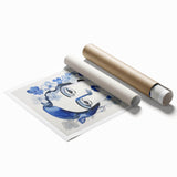 Electric Art Canvas - Blue Floral Portrait with Monochrome Accents