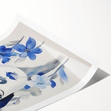 Electric Art Canvas - Blue Floral Portrait with Monochrome Accents