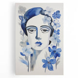 Electric Art Canvas - Blue Floral Portrait with Monochrome Accents