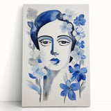 Electric Art Canvas - Blue Floral Portrait with Monochrome Accents