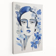 Electric Art Canvas - Blue Floral Portrait with Monochrome Accents