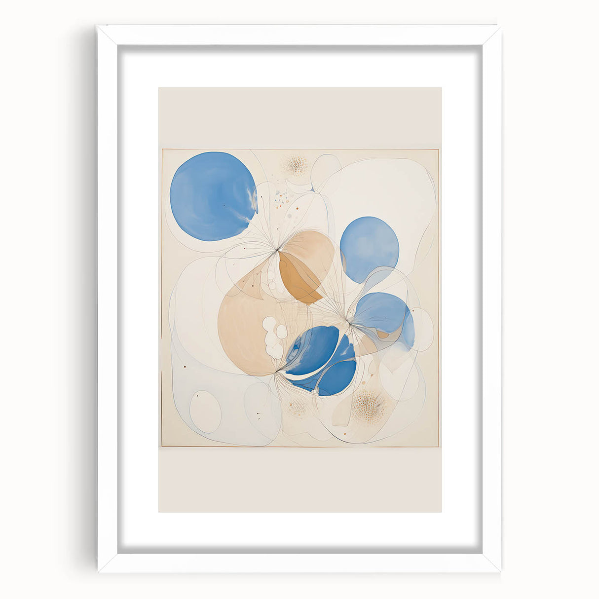 Abstract Electric Art Canvas - Blue and Beige Organic Fluid Patterns
