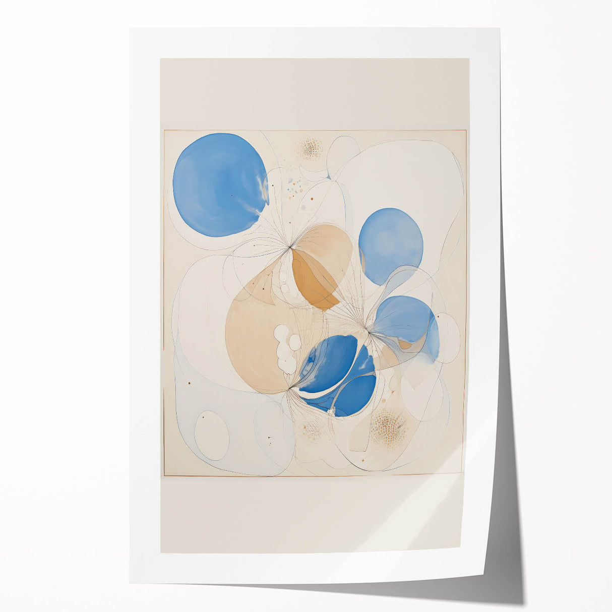 Abstract Electric Art Canvas - Blue and Beige Organic Fluid Patterns