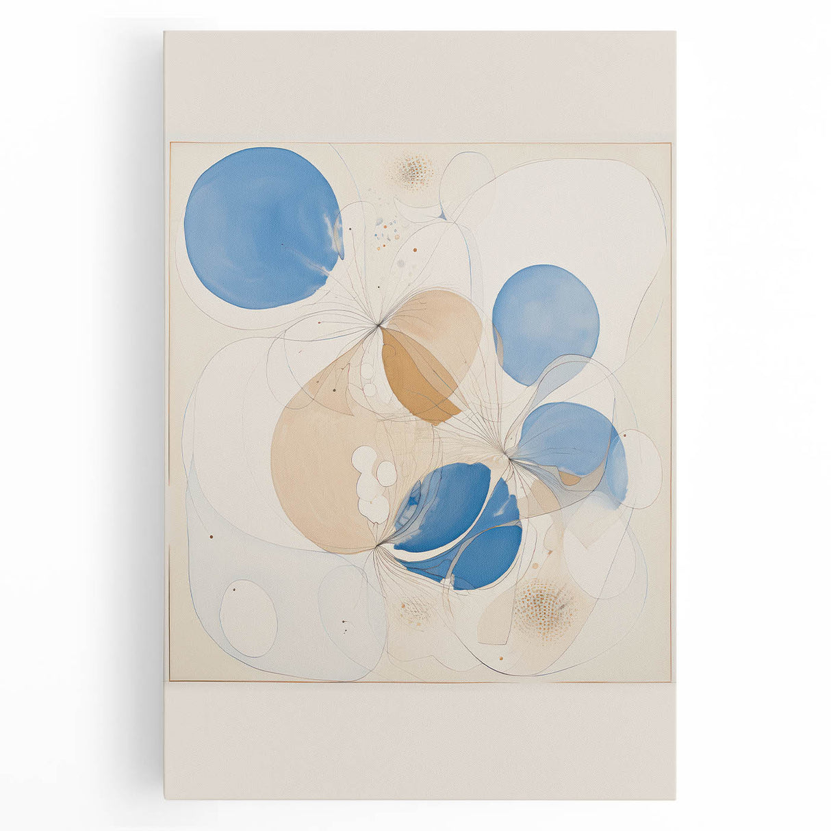 Abstract Electric Art Canvas - Blue and Beige Organic Fluid Patterns