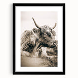 Sepia Highland Cow Wall Art | Tranquil Farmhouse Animal Decor