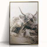 Sepia Highland Cow Wall Art | Tranquil Farmhouse Animal Decor