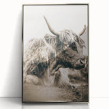 Sepia Highland Cow Wall Art | Tranquil Farmhouse Animal Decor
