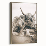 Sepia Highland Cow Wall Art | Tranquil Farmhouse Animal Decor