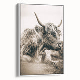 Sepia Highland Cow Wall Art | Tranquil Farmhouse Animal Decor