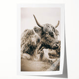Sepia Highland Cow Wall Art | Tranquil Farmhouse Animal Decor
