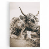 Sepia Highland Cow Wall Art | Tranquil Farmhouse Animal Decor
