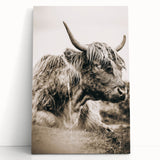 Sepia Highland Cow Wall Art | Tranquil Farmhouse Animal Decor