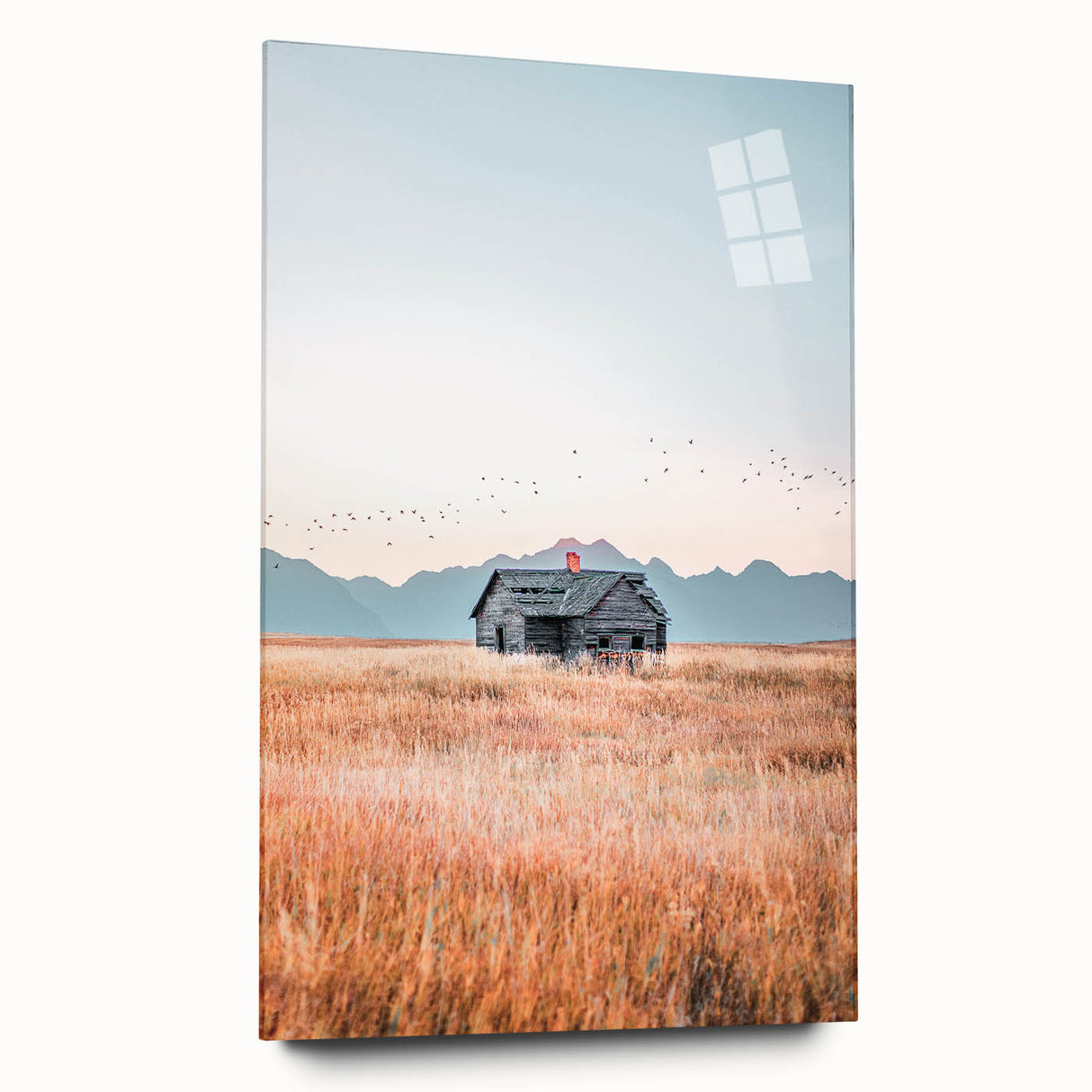 Farmhouse Wall Art of Abandoned Cabin with Birds – Rustic Country Decor