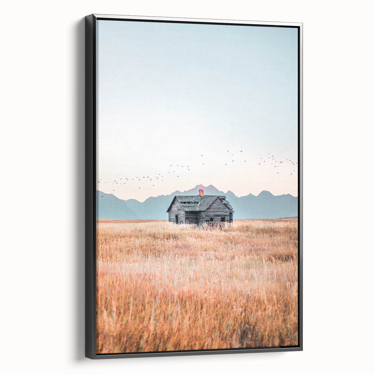 Farmhouse Wall Art of Abandoned Cabin with Birds – Rustic Country Decor