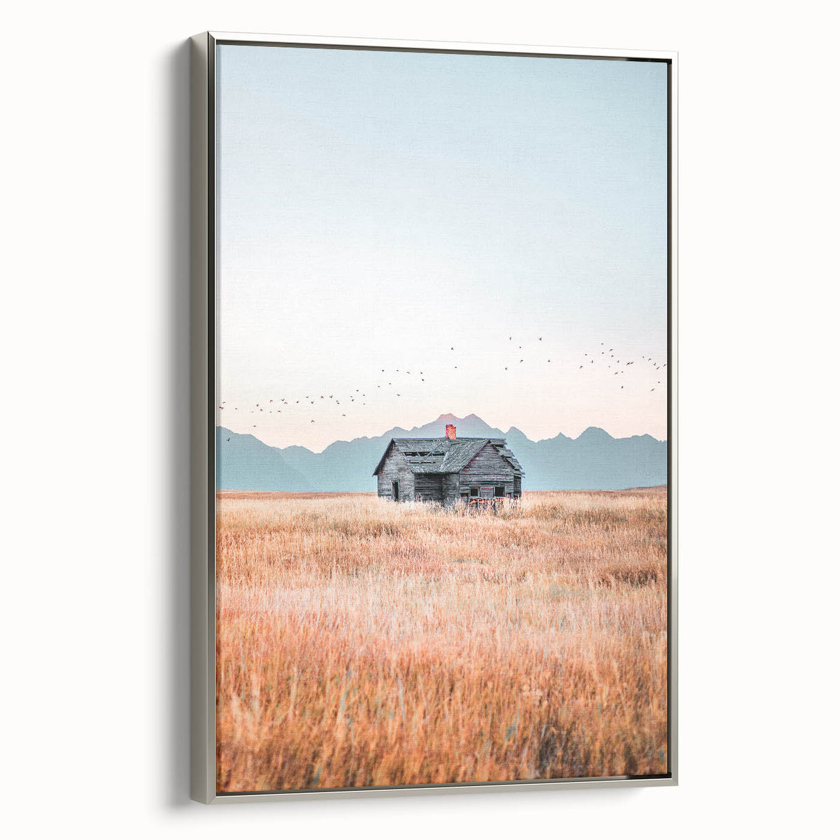 Farmhouse Wall Art of Abandoned Cabin with Birds – Rustic Country Decor