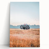 Farmhouse Wall Art of Abandoned Cabin with Birds – Rustic Country Decor