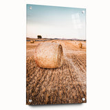 Farmhouse Wall Art of Hay Bales in Field – Rustic Country Style Decor